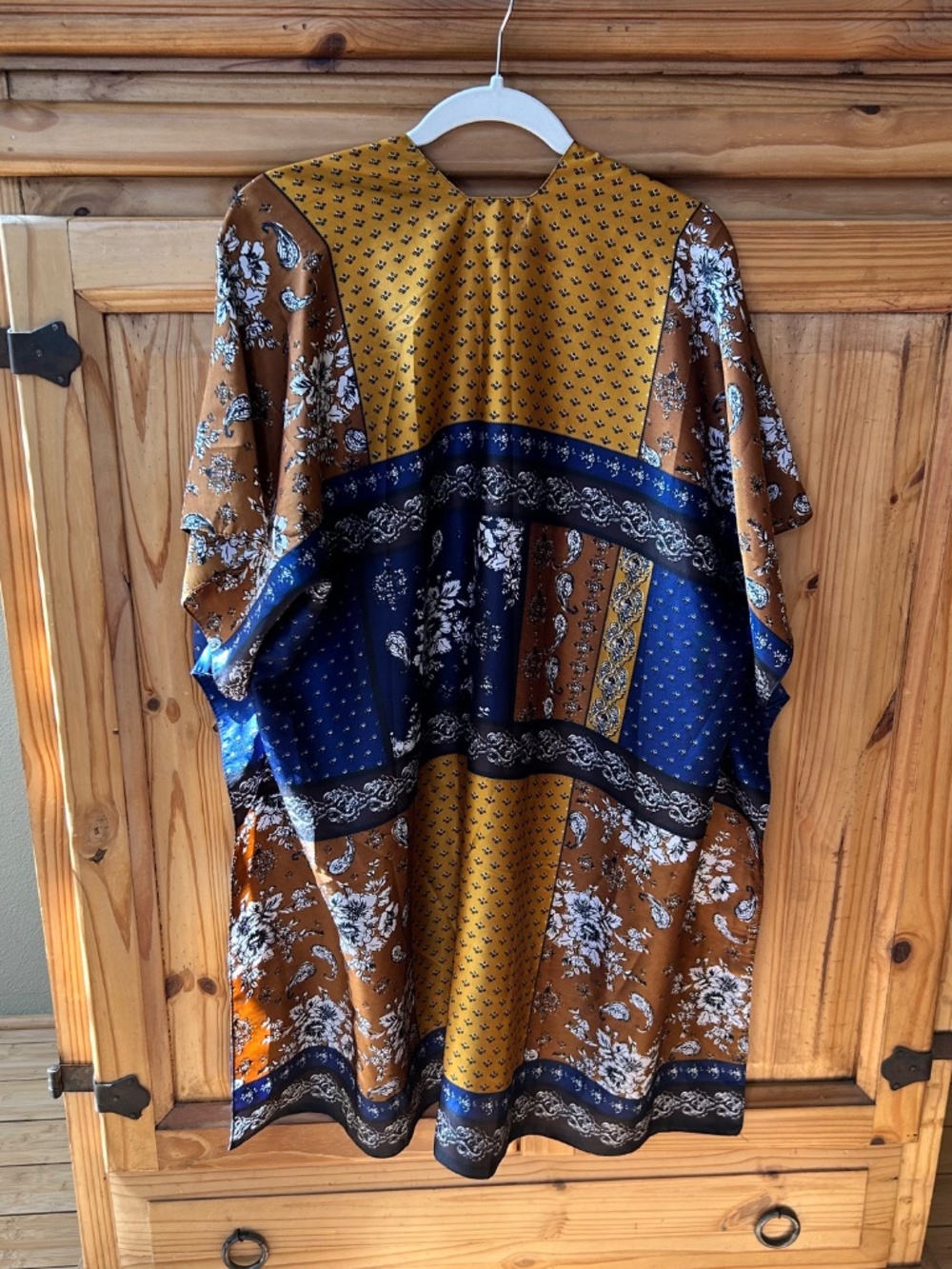 Free People Mon Cheri Satin Floral Kimono One Size Boho Patchwork‎ - Picture 7 of 9